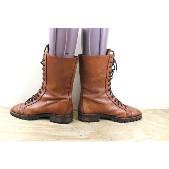 JOAN DAVID BOOTS 11.5 Brown Leather Combat Riding Shoes Italy Vintage - Picture 4 of 13